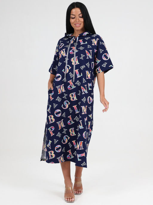 ПЛ-5111 ПЛАТЬЕ ЖЕНСКОЕ (Буквы на темно-синем) - А-дина фото 3