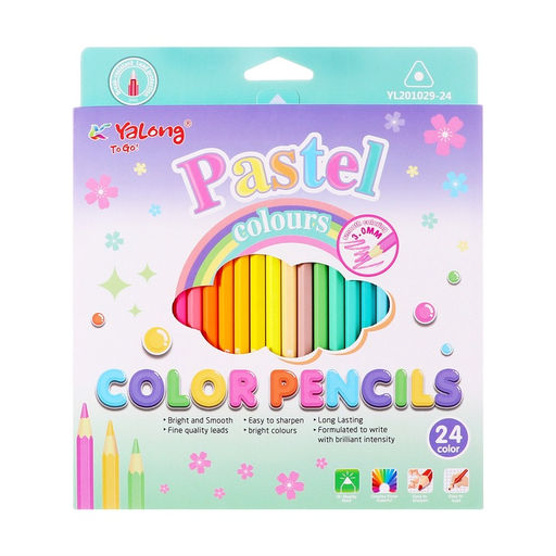 Карандаши 24 цвета, в картонной коробке, шестигранные, деревянные, Пастель, МИКС