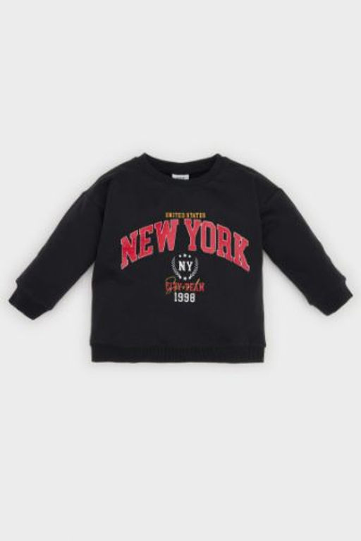 Erkek Bebek Bisiklet Yaka Bask?l? Ici Yumusak Tuylu Sweatshirt
