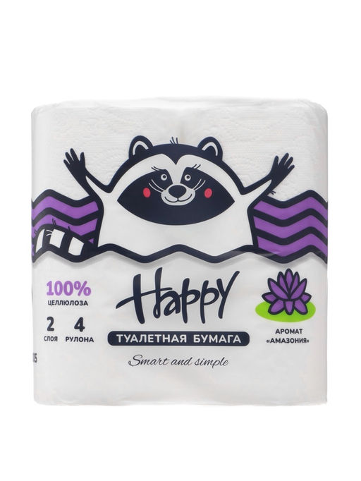 Цена за 2 шт. Туалетная бумага HAPPY со втулкой, аромат амазония, 2 слоя, 4 рулона