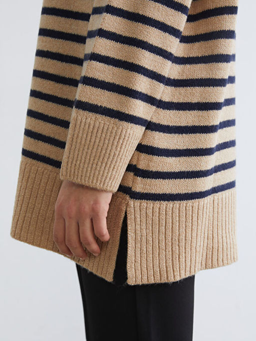 Polo Yaka ?izgili Kad?n Triko Kazak