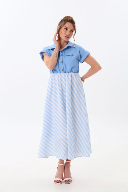 Платье NIKVA н969-2 голубой+бело-голубая полоска