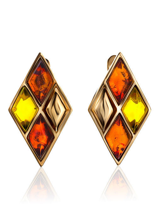 Позолоченные серьги с натуральным янтарём двух цветов Коломбина