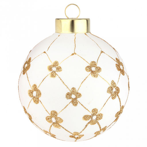 Елочная игрушка шар стеклянная д9,5см, белый металлик, ручная художественная роспись, подарочная упаковка (Россия) - Домашняя мода фото 2