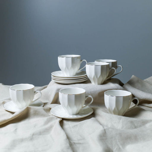 Чайный набор 12 предметов 220 мл А / TC82-12G 220 /уп 8/ Грани костяной фарфор - Галеонтрейд фото 6