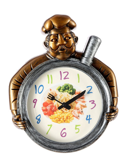 Часы настенные интерьерные «Шеф», для кухни, бесшумные, плавный ход, 29.5×23 см, d=16.5 см, медные, серебристые