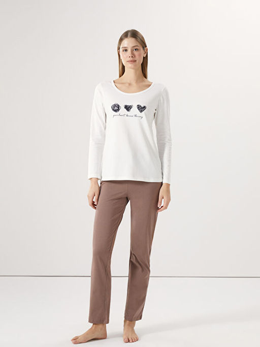 Bisiklet Yaka Bask?l? Kad?n Pijama Tak?m?