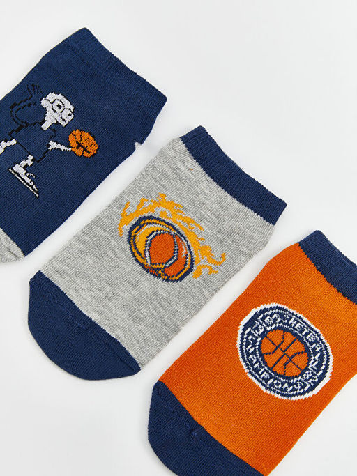 Desenli Erkek ?ocuk Patik ?orap 3l?