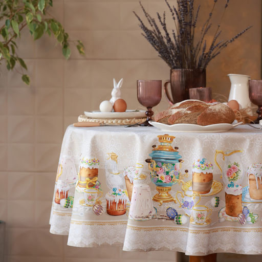 Скатерть Этель Пасхальные куличи d=215 см, 100% хл, саржа 190 гр/м2  фото 8