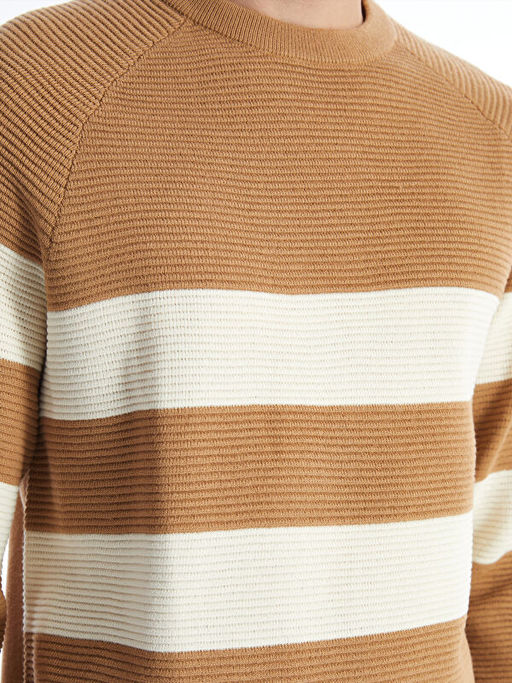 Bisiklet Yaka Uzun Kollu ?izgili Erkek Triko Kazak