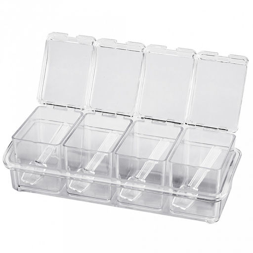 Контейнер для специй пластмассовый Desco 23,5х7,5х9,5см, набор 4шт в лотке, прозрачные крышки, с ложками, Regent (Китай) - Домашняя мода фото 2