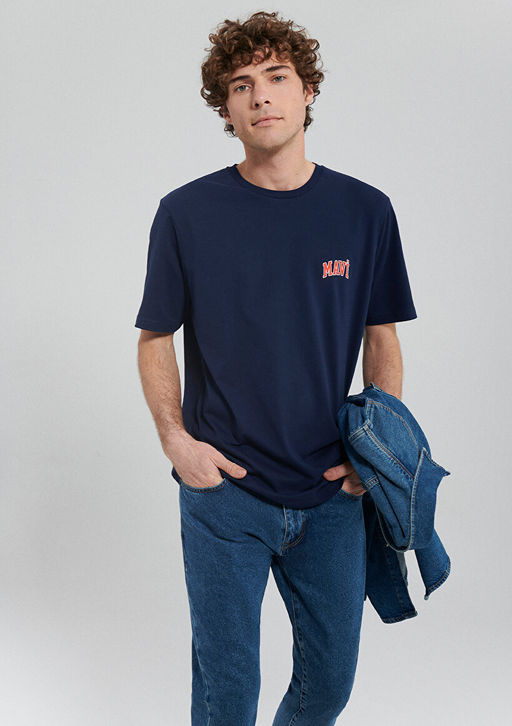 Mavi Logo Bask?l? Lacivert Ti??rt