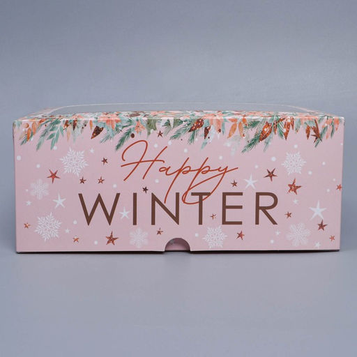 Цена за 5 шт. Коробка складная на 6 капкейков новогодняя с окном Happy winter, 25×17×10 см