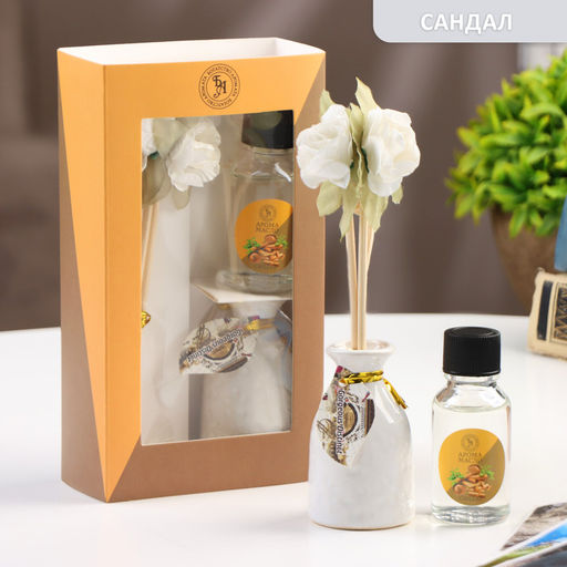 Набор подарочный с диффузором Ваза с цветком сандал, Богатство Аромата  фото 5