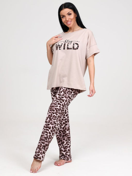 970 ДОМАШНИЙ КОСТЮМ ЖЕНСКИЙ (брюки) (Розовый/бежевый) - А-дина фото 4