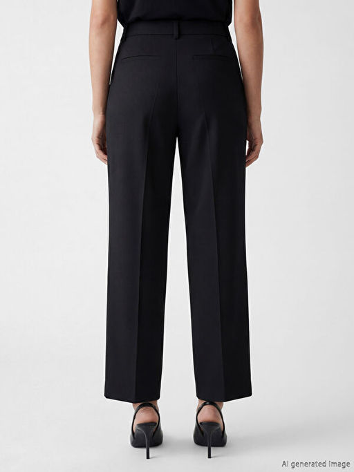 Y?ksek Bel Loose Fit Kad?n Kuma? Pantolon