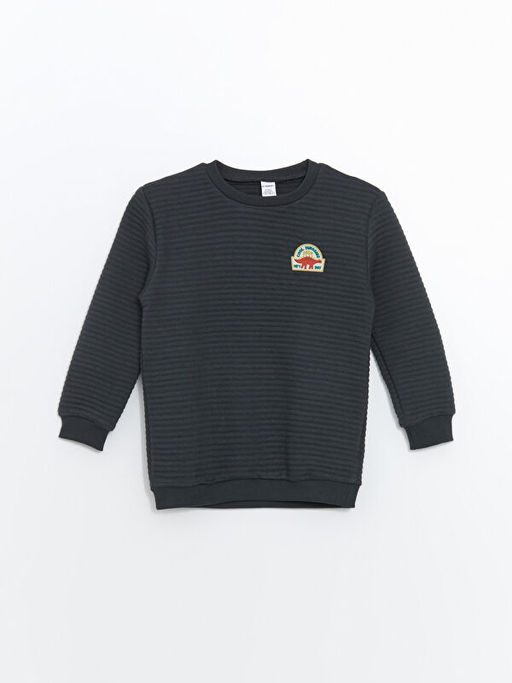 Bisiklet Yaka Bask?l? Uzun Kollu Erkek ?ocuk Sweatshirt