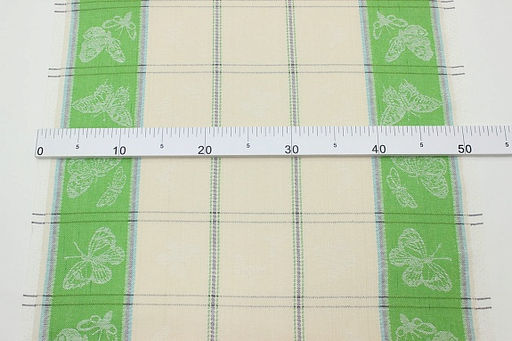 Холст полотенечный жаккард Бабочки по кайме цв.майский зеленый, ш.0.5м, лен-30%, хл-70% - Купава фото 3