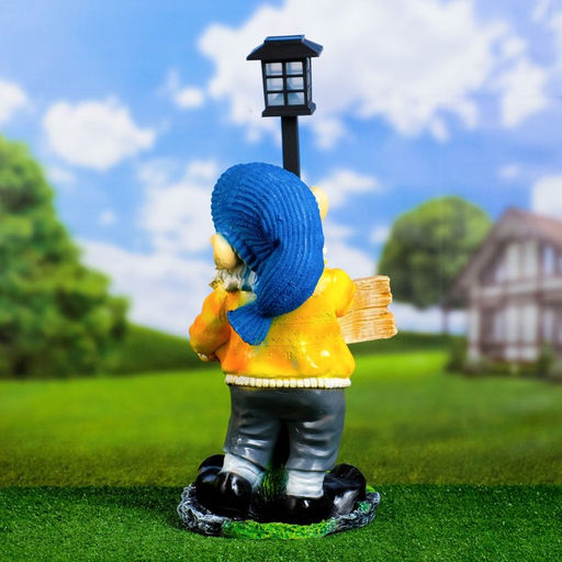 Садовая фигура - фонарь из полистоуна «Гном с табличкой», 30×27×44 см