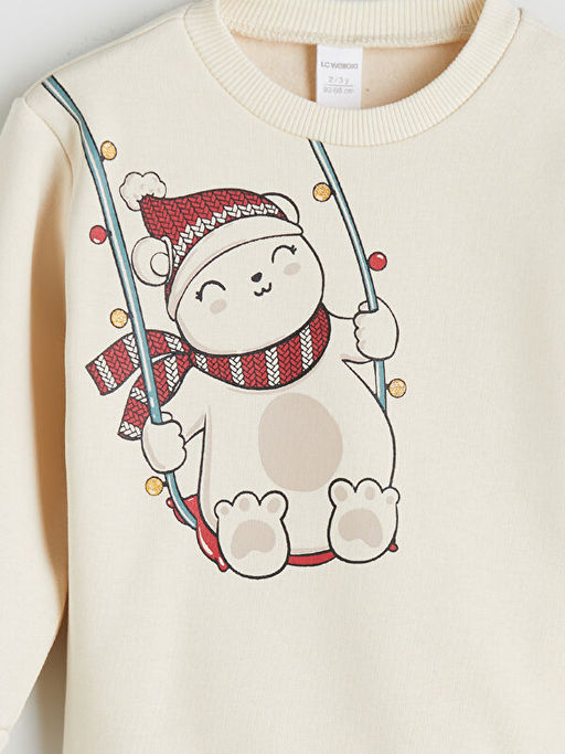Bisiklet Yaka Bask?l? K?z ?ocuk Sweatshirt