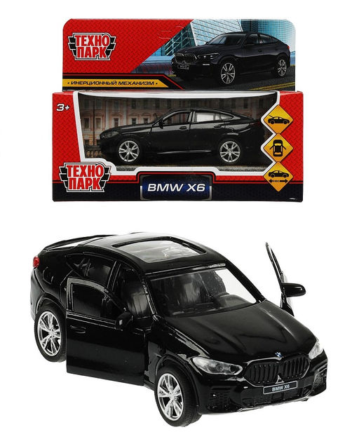 Технопарк. Модель "BMW X6" металл, 12 см, двери, багаж, инерц, черный, кор. арт.X6-12-BK342357