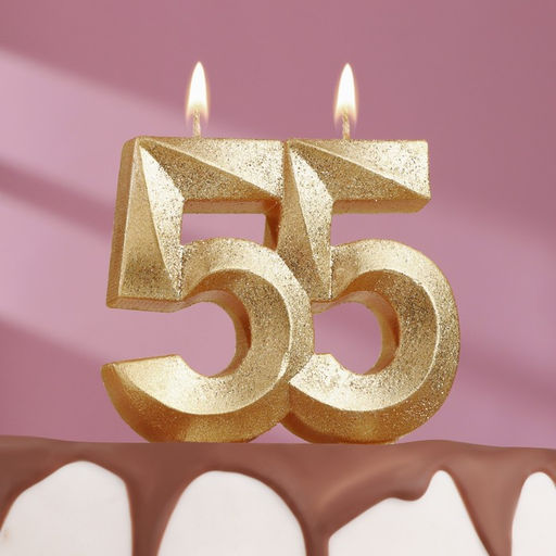 Свеча для торта юбилейная Грань, цифра 55, золотой блеск, 8см