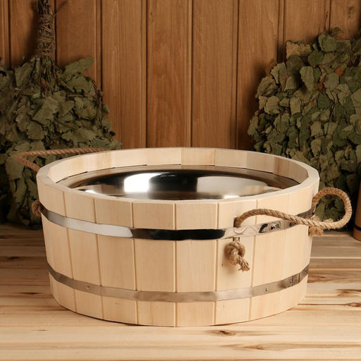 Шайка - таз для бани и сауны, 15 л, деревянная, нержавеющая вставка, «Добропаровъ»