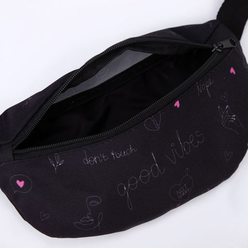 Сумка на пояс Good vibes, 32х8х15 см, отд на молнии, чёрная - Nazamok фото 7