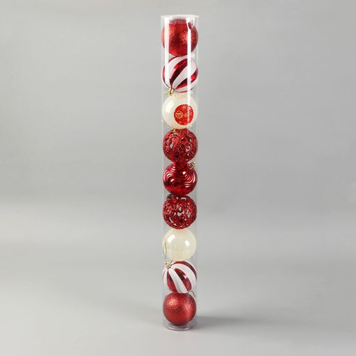 Ёлочные игрушки Мелодия, шары новогодние, d=8 см, набор 9 шт., орнамент полосы, бело-красный - Зимнее волшебство фото 2