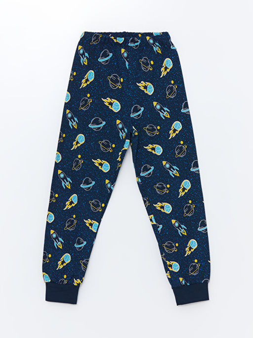 Bisiklet Yaka Bask?l? Uzun Kollu Erkek ?ocuk Pijama Tak?m?