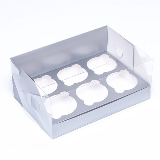 Цена за 2 шт. Коробка для 6 капкейков 23.5×16×10 см, серебро