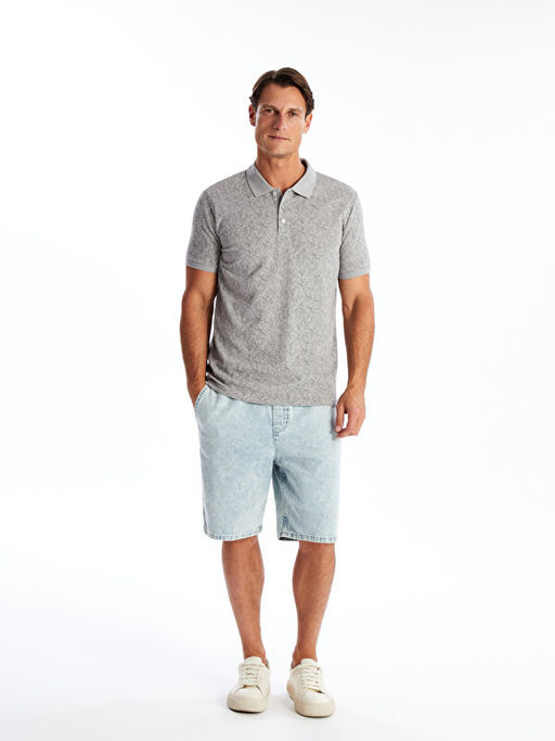 Polo Yaka K?sa Kollu Desenli Erkek Ti??rt