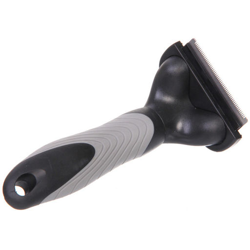 Цена за 2 шт. Расческа - фурминатор с кнопкой самоочистки для животных "ПРЕМИУМ - МОЙ БРО", прорезиненная ручка, цвет серый/черный, 7,8*16см