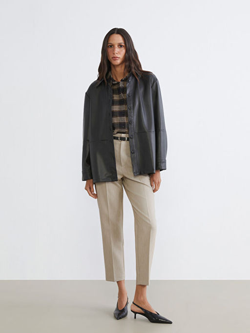 Kad?n Deri G?r?n?ml? G?mlek Ceket