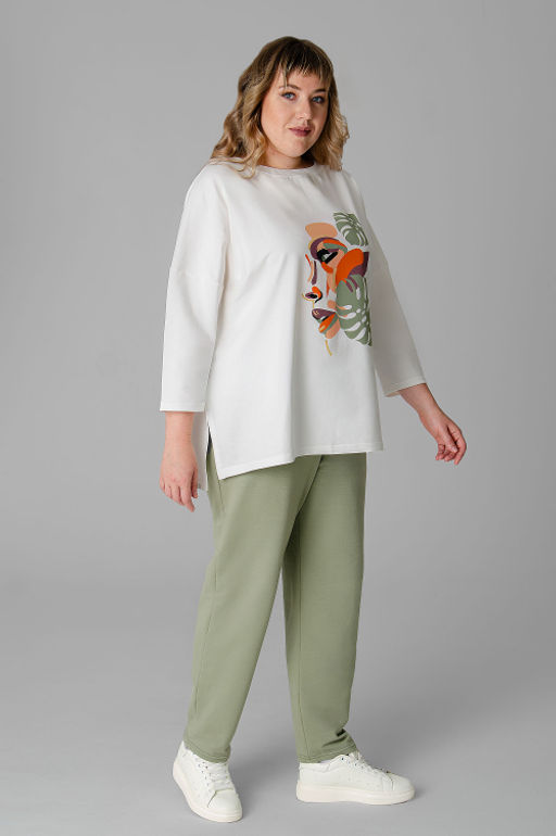 Арт. 2376 Костюм с брюками женский 52-60 (5 шт) Цвет:молочный, полынь - Калинка фото 3