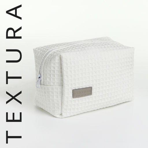 Косметичка женская на молнии TEXTURA, объёмная, средняя, мягкая, вафельная текстура, белая