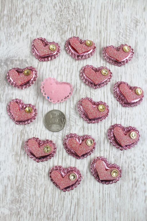 Патч 3D, с декором Сердце 3,7*2,5 см (20 шт) SF-1544, розовый