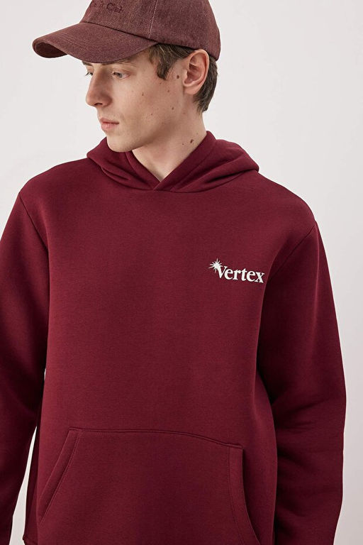 Bordo Regular/Normal Kesim S_rt Bask_l_ Sweatshirt TMNAW24SW00101 - Trendyolmilla фото 2