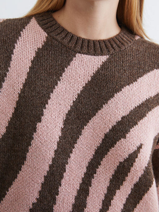 Bisiklet Yaka Desenli Kad?n Triko Tunik