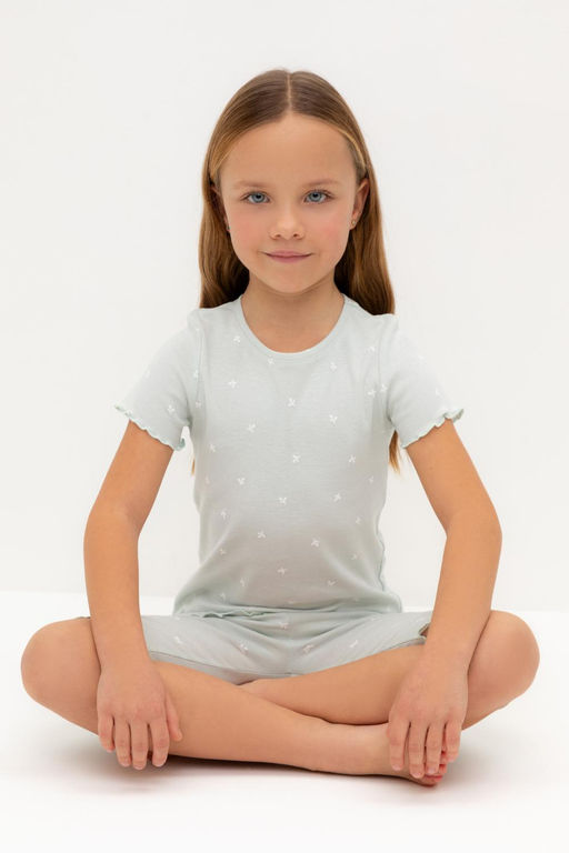 К 1632/серое небо,мини листики пижама для дев