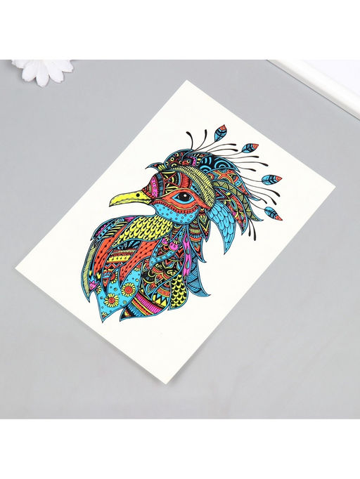 Переводная тату на тело цветная Птица в узорах, неон, 26?14.5 см