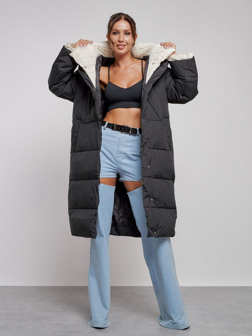 Пальто утепленное молодежное зимнее женское черного цвета 52393Ch - Mtforce фото 17