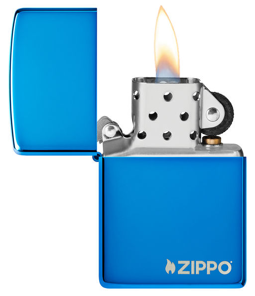 Зажигалка ZIPPO Логотип с синим глянцевым покрытием | Logo High Polish Blue 20446ZL  фото 3