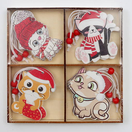 Елочные игрушки в деревянной подарочной упаковке 12 шт., 13×13×2 см