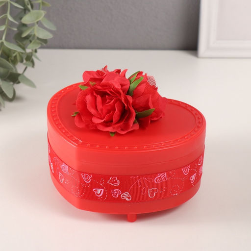 Шкатулка музыкальная механическая Нежные розы, пластик, красная, 12?13.5?10.5 см