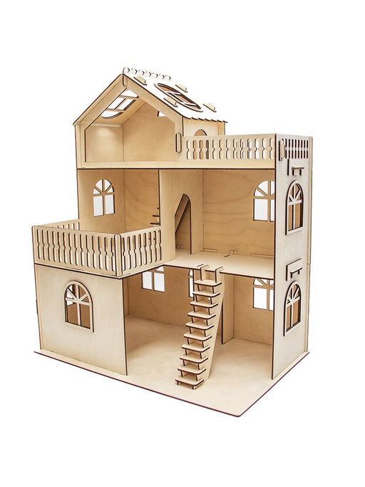 Домик для кукол деревянный, 3 этажа, неокрашенный 147101