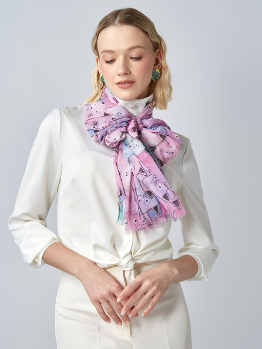 с котиками! Большой, мягкий, тонкий и очень нежный двусторонний палантин с рисунком - Tantino фото 8