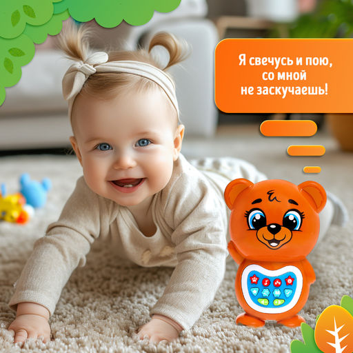 Музыкальная игрушка детская для малышей Любимый дружок: Мишка, звук, свет, цвет коричневый - Zabiaka фото 6