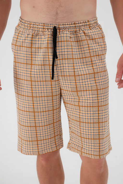 Шорты мужские из футера Шерлок клетка горчица
