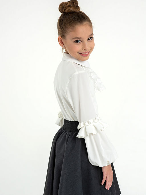 Молочная трикотажная школьная блузка для девочек Mooriposh, модель 06218  фото 9